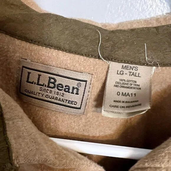 L.L. Bean Men's Shooting Button Down Shirt With Elbow Pads Tan Size L-Tall - Picture 2 of 3